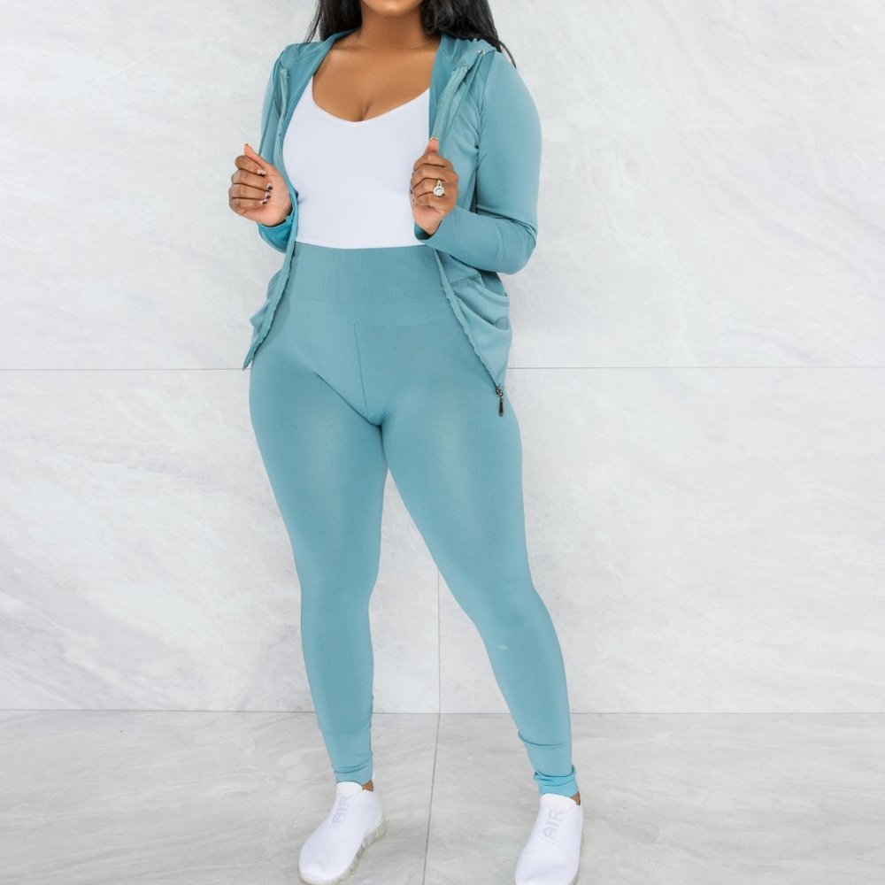 Light Dust Blue Seamless Track Two Piece Set